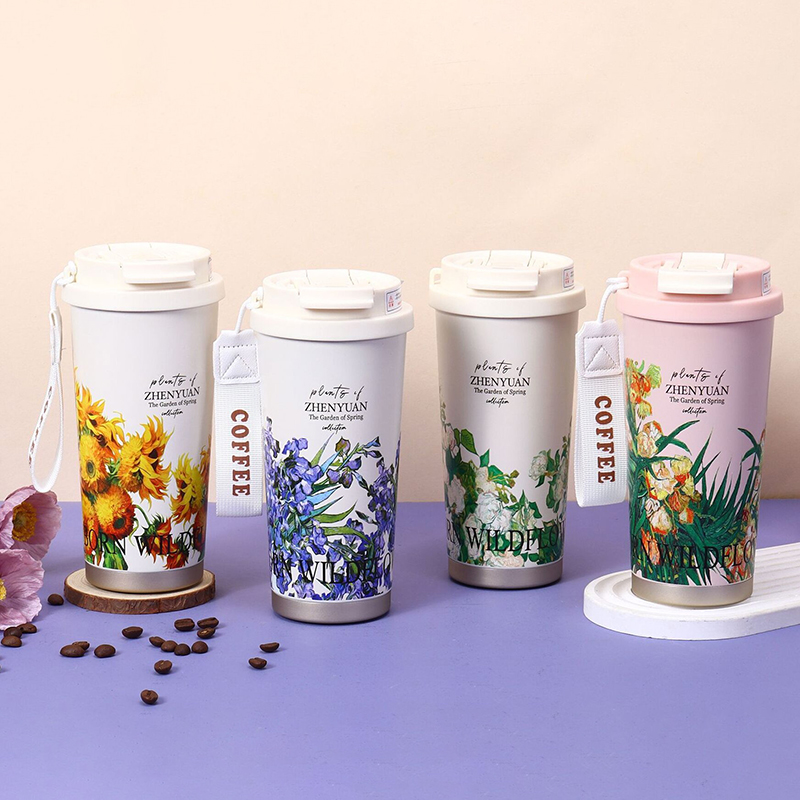 Tumbler with Lid and Straw, Concealed straw inside, Equipped with a nylon braided lanyard