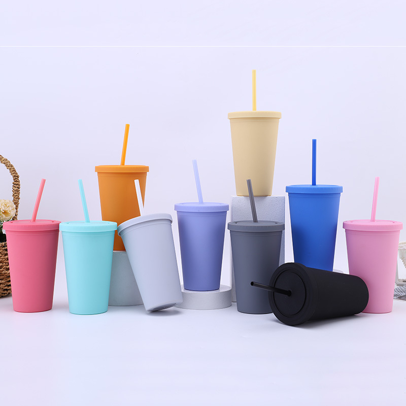 16oz Clear Double-Walled Tumbler with Straw