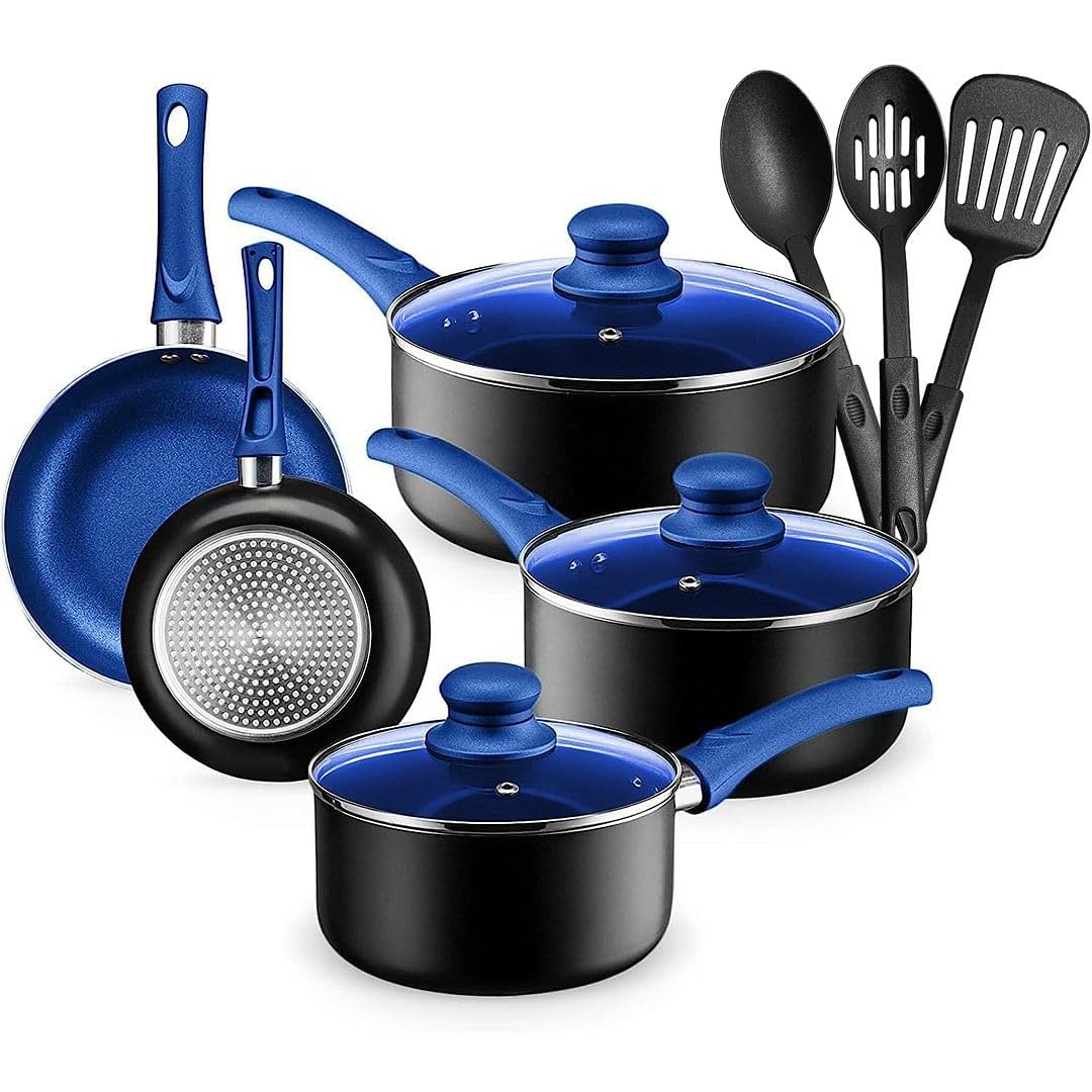 Nonstick Aluminum Cooking Essentials 11 Pieces Blue